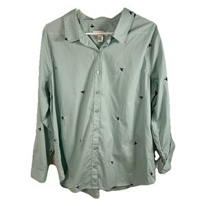 Christopher & Banks Hummingbird Bird Embroidered Sz XL Blue Button Up Cotton EUC